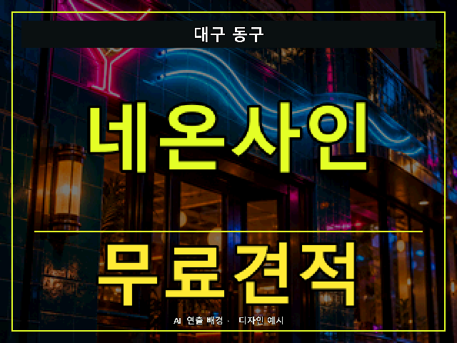 대구 동구 네온사인 무료견적 안내 썸네일 · AI 연출 배경