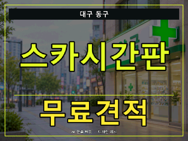 대구 동구 스카시간판 무료견적 안내 썸네일 · AI 연출 배경