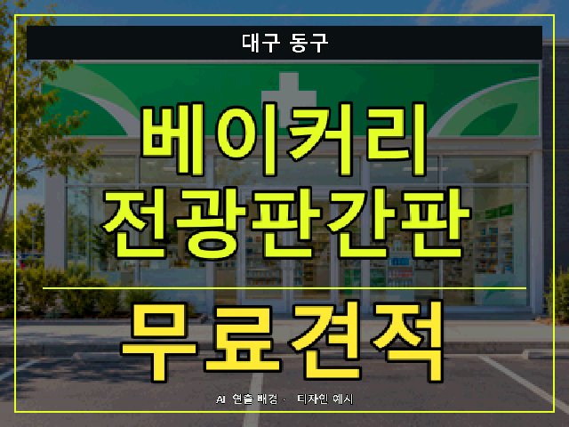 대구 동구 베이커리 전광판간판 무료견적 안내 썸네일 · AI 연출 배경