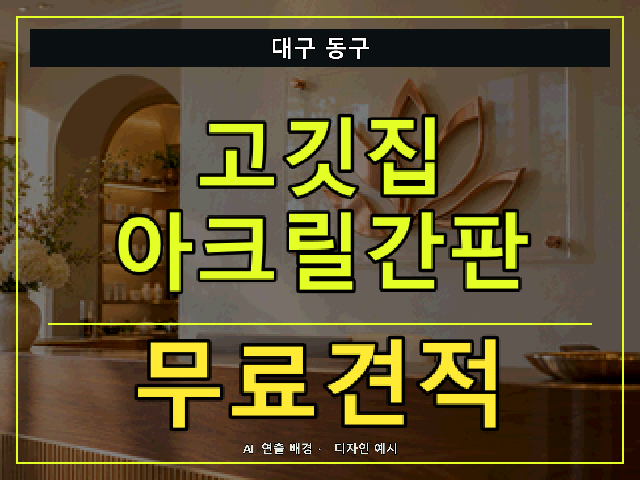 대구 동구 고깃집 아크릴간판 무료견적 안내 썸네일 · AI 연출 배경