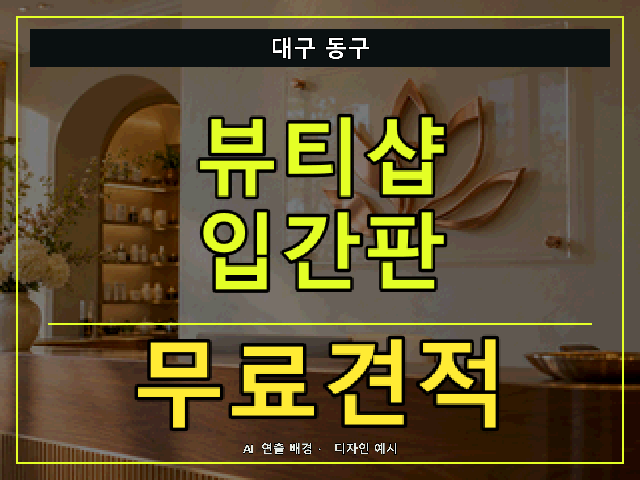 대구 동구 뷰티샵 입간판 무료견적 안내 썸네일 · AI 연출 배경