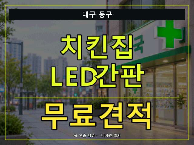 대구 동구 치킨집 LED간판 무료견적 안내 썸네일 · AI 연출 배경