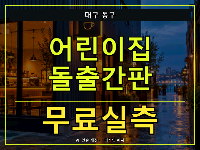 대구 동구 어린이집 돌출간판 무료실측 안내 썸네일 · AI 연출 배경