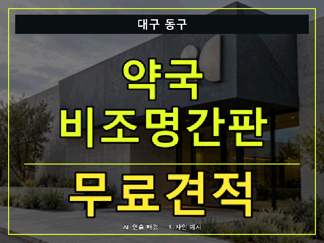 대구 동구 약국 비조명간판 무료견적 안내 썸네일 · AI 연출 배경