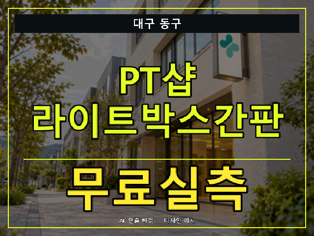 대구 동구 PT샵 라이트박스간판 무료실측 안내 썸네일 · AI 연출 배경