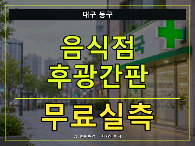 대구 동구 음식점 후광간판 무료실측 안내 썸네일 · AI 연출 배경
