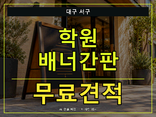 대구 서구 학원 배너간판 무료견적 안내 썸네일 · AI 연출 배경