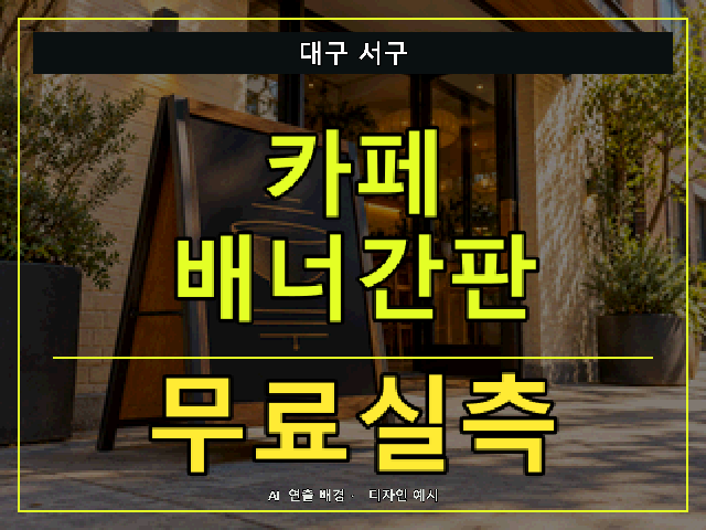 대구 서구 카페 배너간판 무료실측 안내 썸네일 · AI 연출 배경