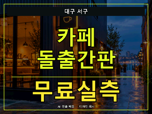 대구 서구 카페 돌출간판 무료실측 안내 썸네일 · AI 연출 배경