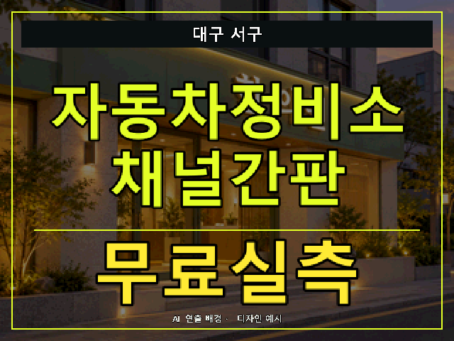 대구 서구 자동차정비소 채널간판 무료실측 안내 썸네일 · AI 연출 배경