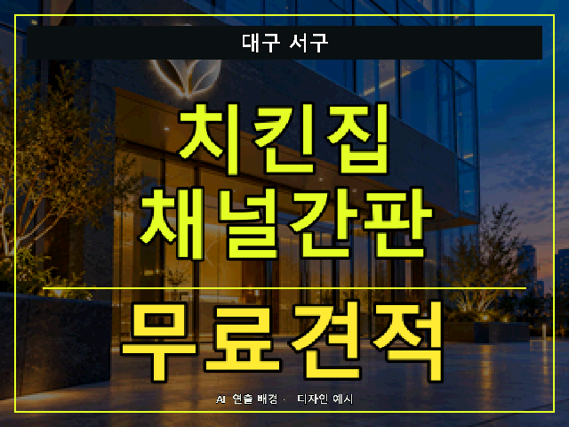 대구 서구 치킨집 채널간판 무료견적 안내 썸네일 · AI 연출 배경