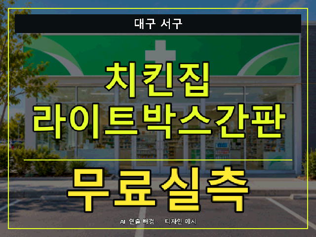 대구 서구 치킨집 라이트박스간판 무료실측 안내 썸네일 · AI 연출 배경