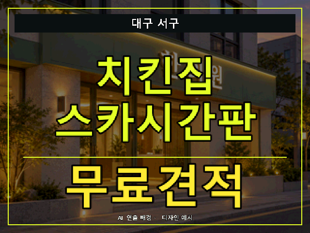 대구 서구 치킨집 스카시간판 무료견적 안내 썸네일 · AI 연출 배경