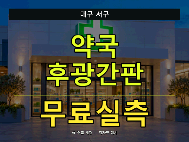 대구 서구 약국 후광간판 무료실측 안내 썸네일 · AI 연출 배경