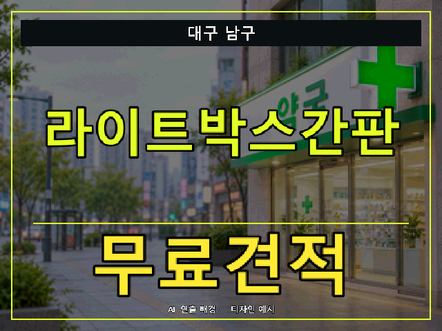 대구 남구 라이트박스간판 무료견적 안내 썸네일 · AI 연출 배경