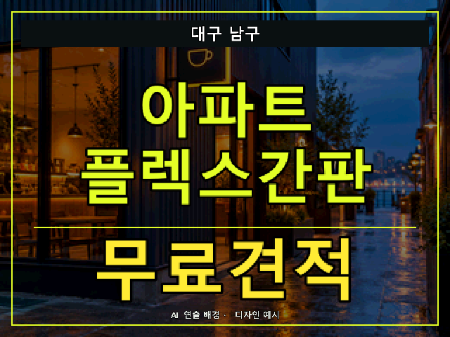 대구 남구 아파트 플렉스간판 무료견적 안내 썸네일 · AI 연출 배경