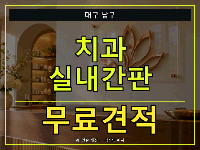 대구 남구 치과 실내간판 무료견적 안내 썸네일 · AI 연출 배경