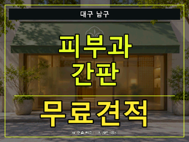 대구 남구 피부과 간판 무료견적 안내 썸네일 · AI 연출 배경