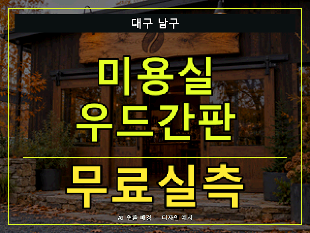 대구 남구 미용실 우드간판 무료실측 안내 썸네일 · AI 연출 배경