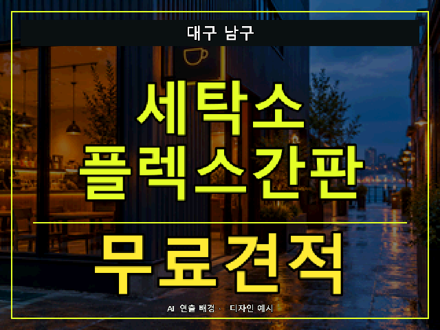대구 남구 세탁소 플렉스간판 무료견적 안내 썸네일 · AI 연출 배경