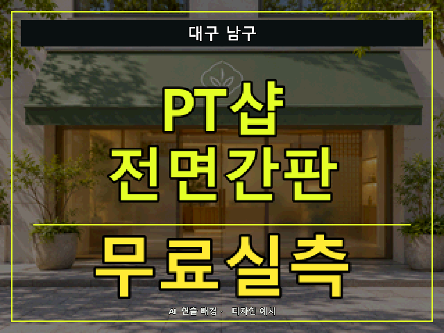 대구 남구 PT샵 전면간판 무료실측 안내 썸네일 · AI 연출 배경