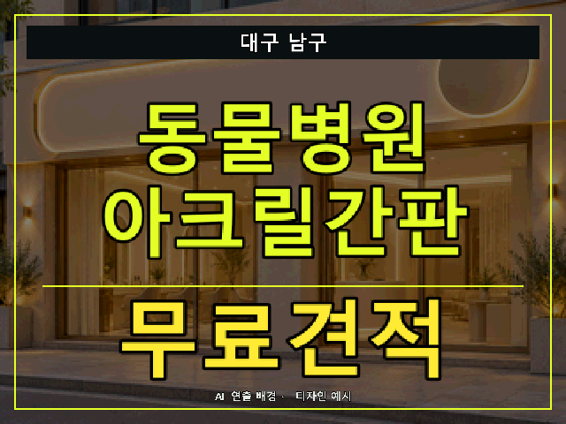 대구 남구 동물병원 아크릴간판 무료견적 안내 썸네일 · AI 연출 배경