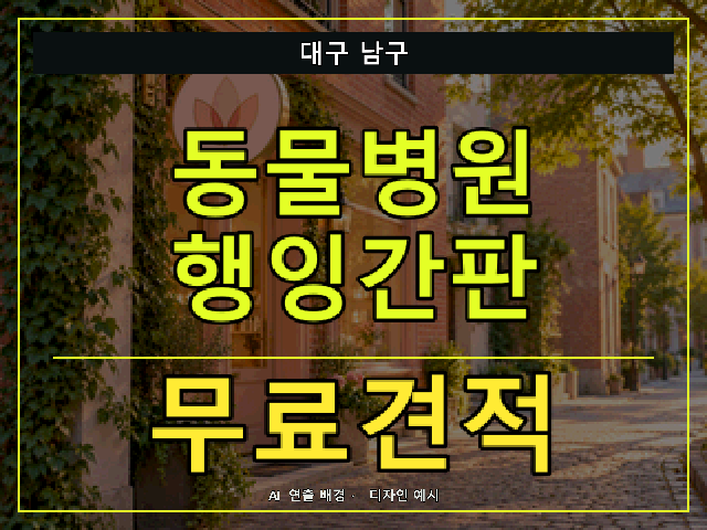 대구 남구 동물병원 행잉간판 무료견적 안내 썸네일 · AI 연출 배경