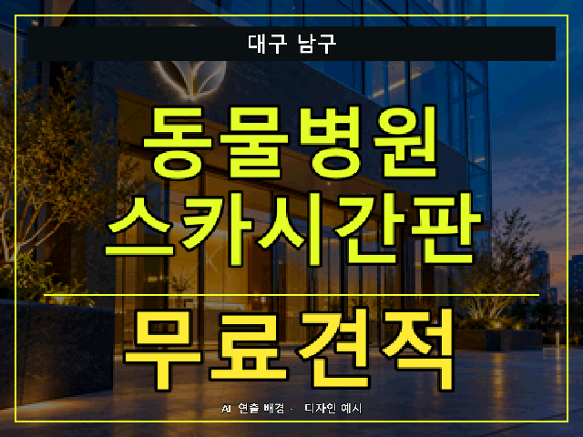 대구 남구 동물병원 스카시간판 무료견적 안내 썸네일 · AI 연출 배경