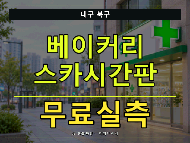 대구 북구 베이커리 스카시간판 무료실측 안내 썸네일 · AI 연출 배경