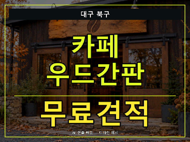 대구 북구 카페 우드간판 무료견적 안내 썸네일 · AI 연출 배경