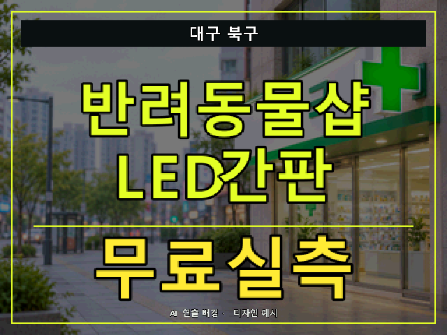 대구 북구 반려동물샵 LED간판 무료실측 안내 썸네일 · AI 연출 배경
