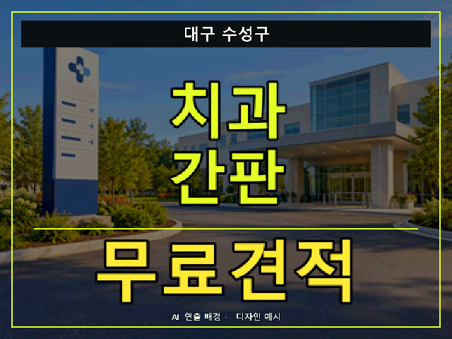 대구 수성구 치과 간판 무료견적 안내 썸네일 · AI 연출 배경