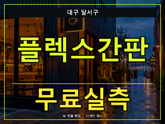 대구 달서구 플렉스간판 무료실측 안내 썸네일 · AI 연출 배경
