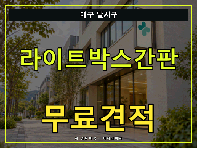 대구 달서구 라이트박스간판 무료견적 안내 썸네일 · AI 연출 배경
