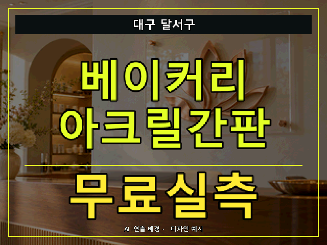 대구 달서구 베이커리 아크릴간판 무료실측 안내 썸네일 · AI 연출 배경