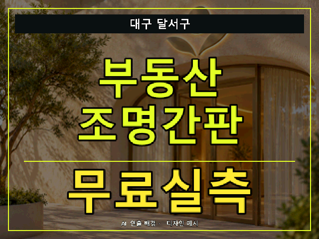 대구 달서구 부동산 조명간판 무료실측 안내 썸네일 · AI 연출 배경
