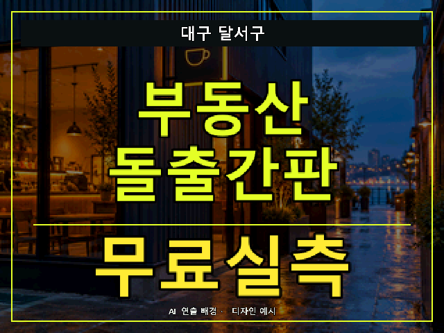 대구 달서구 부동산 돌출간판 무료실측 안내 썸네일 · AI 연출 배경