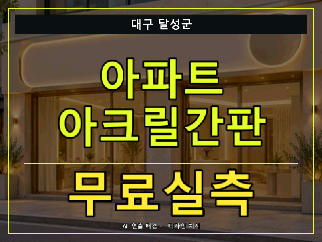 대구 달성군 아파트 아크릴간판 무료실측 안내 썸네일 · AI 연출 배경