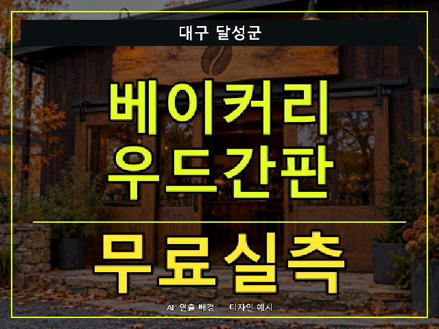 대구 달성군 베이커리 우드간판 무료실측 안내 썸네일 · AI 연출 배경