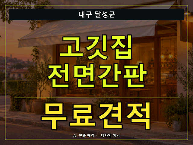 대구 달성군 고깃집 전면간판 무료견적 안내 썸네일 · AI 연출 배경