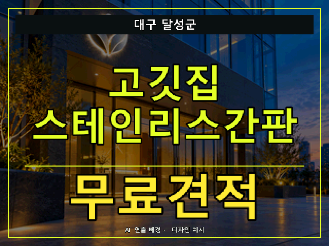 대구 달성군 고깃집 스테인리스간판 무료견적 안내 썸네일 · AI 연출 배경
