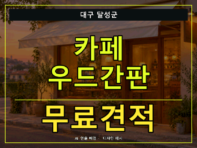 대구 달성군 카페 우드간판 무료견적 안내 썸네일 · AI 연출 배경