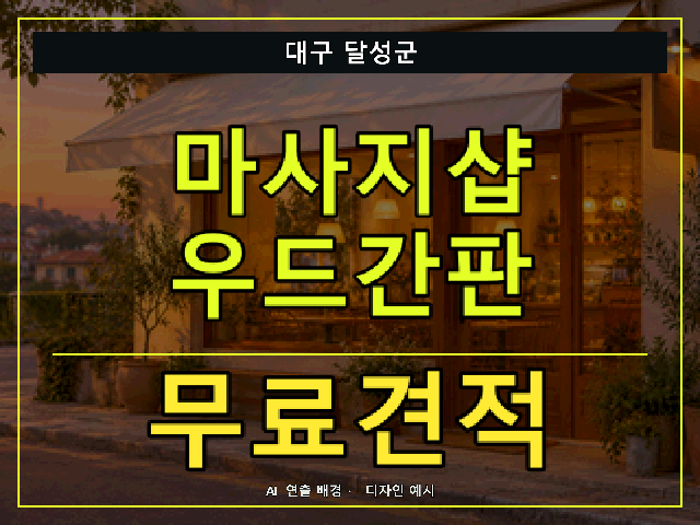 대구 달성군 마사지샵 우드간판 무료견적 안내 썸네일 · AI 연출 배경
