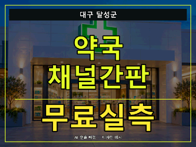 대구 달성군 약국 채널간판 무료실측 안내 썸네일 · AI 연출 배경