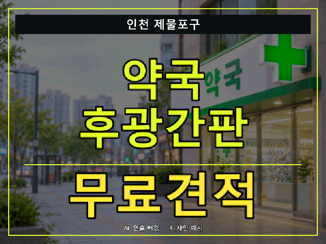인천 제물포구 약국 후광간판 무료견적 안내 썸네일 · AI 연출 배경