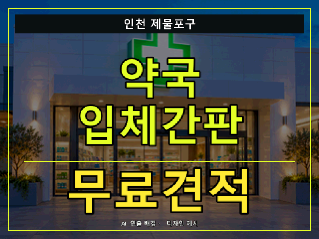 인천 제물포구 약국 입체간판 무료견적 안내 썸네일 · AI 연출 배경