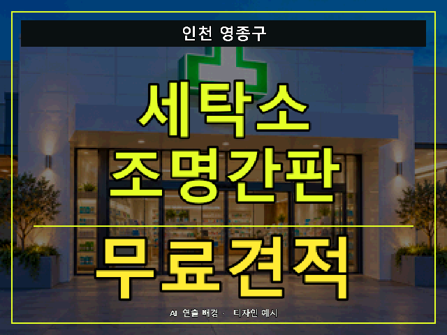 인천 영종구 세탁소 조명간판 무료견적 안내 썸네일 · AI 연출 배경