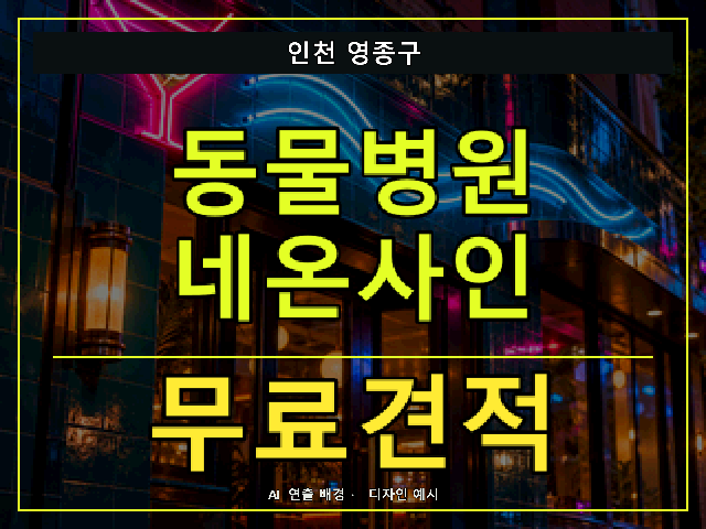 인천 영종구 동물병원 네온사인 무료견적 안내 썸네일 · AI 연출 배경