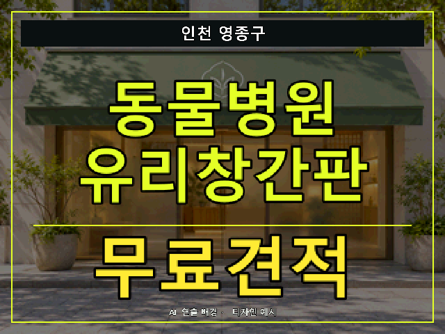 인천 영종구 동물병원 유리창간판 무료견적 안내 썸네일 · AI 연출 배경