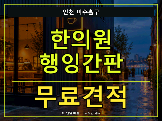 인천 미추홀구 한의원 행잉간판 무료견적 안내 썸네일 · AI 연출 배경